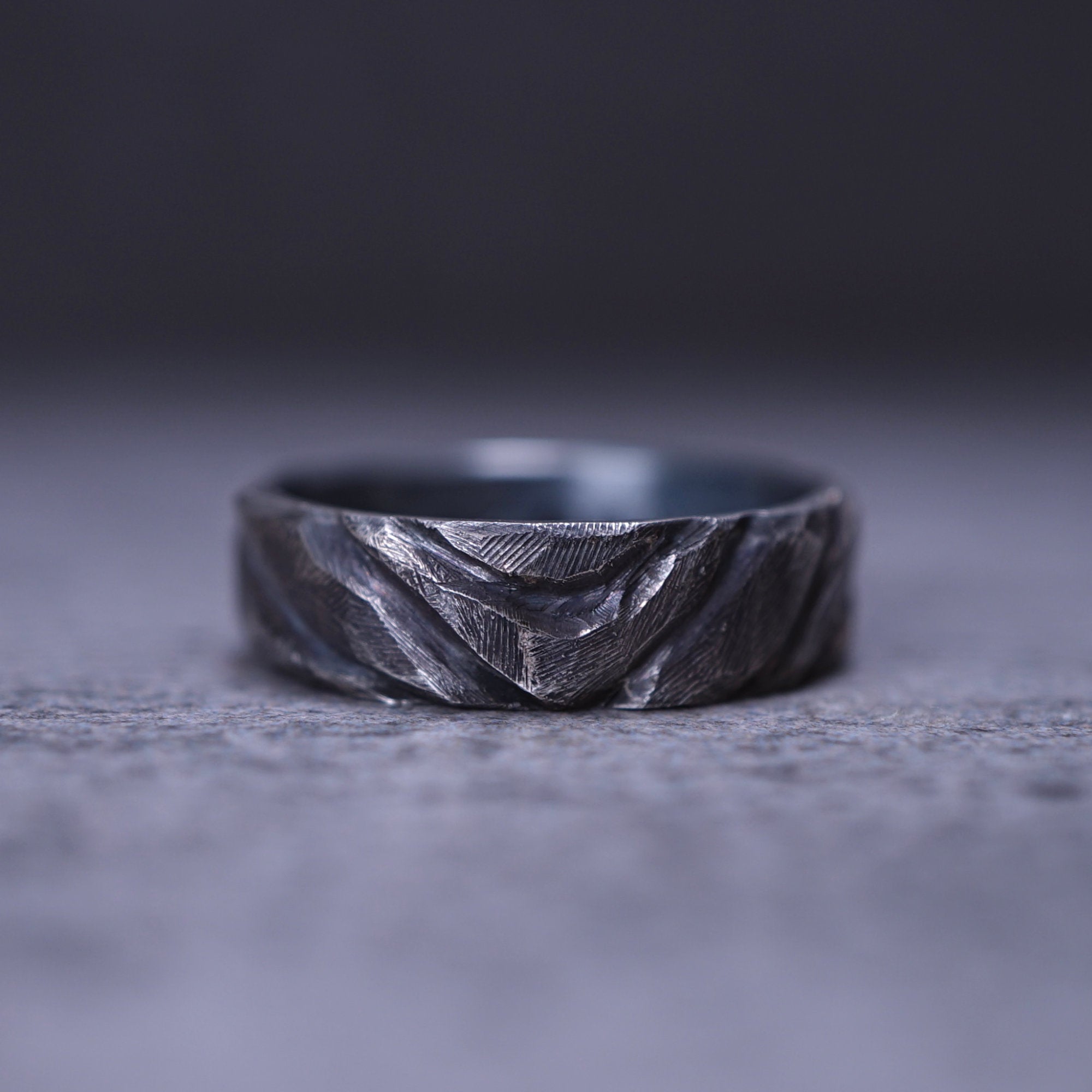 Dry Landscape Ring – Hand Carved S999 Textured Silver Ring – WAMEI